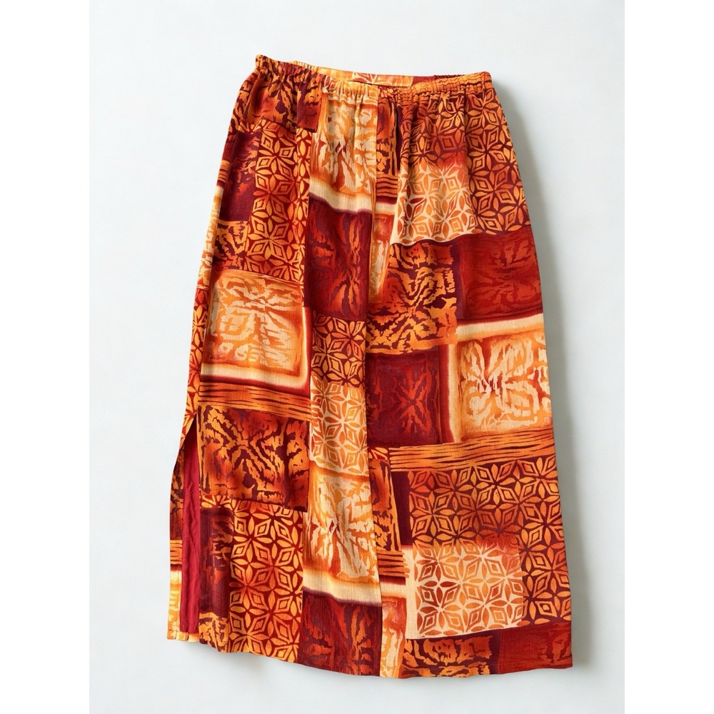 Coldwater Creek Vintage Y2k Orange Print Boho Maxi Fall Hippie Batik Skirt Large - Picture 4 of 4